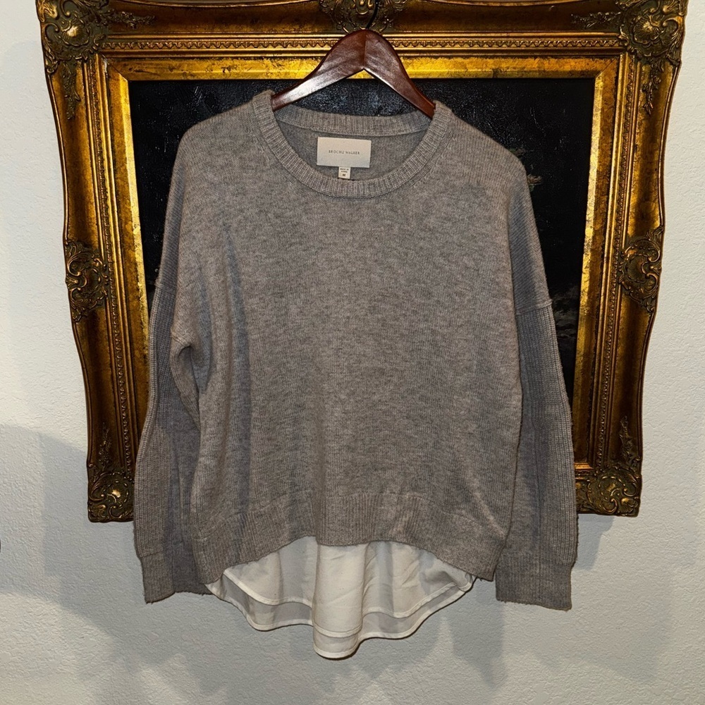 Brochu Walker Wool & Cashmere Luxury Gray Layered LookCrewneck Sweater Size M